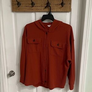 Time and Tru Women's Rust Button-Up Hoodie Shacket